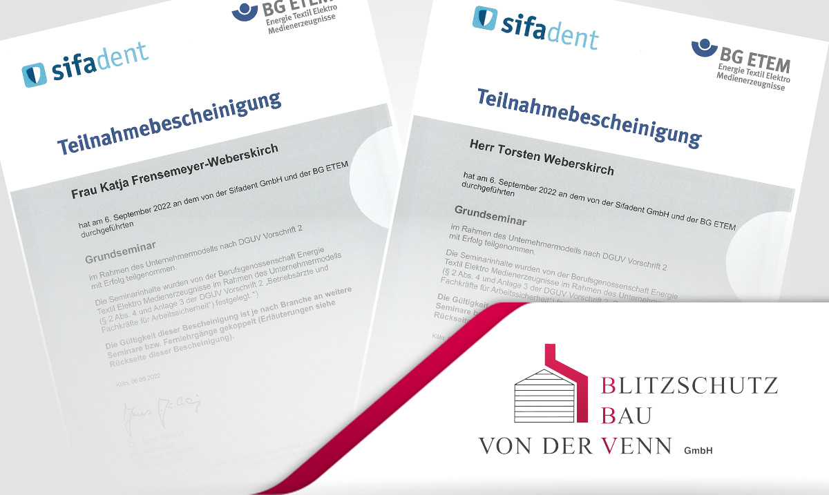 BG ETEM Teilnahmebescheinigung - Blitzschutzbau VON DER VENN GmbH